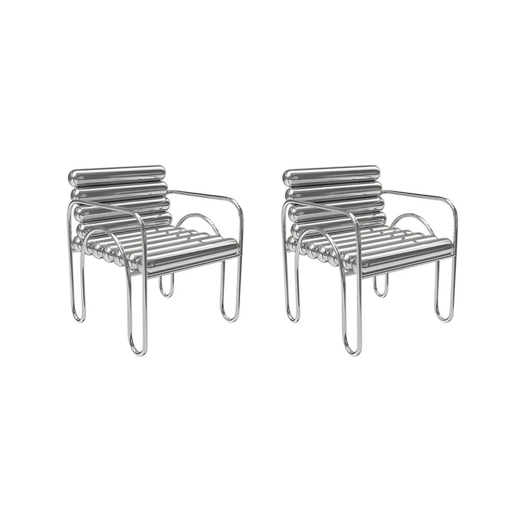 Modern Silver Metal Accent Chair with Fixed Back and Four Legs