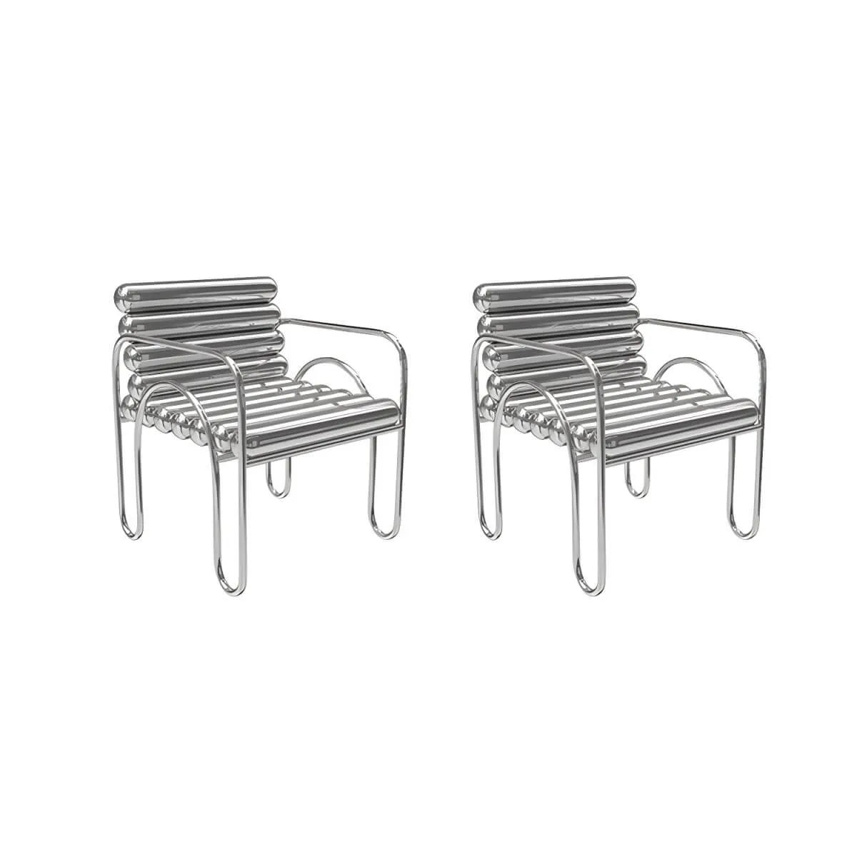 Modern Silver Metal Accent Chair with Fixed Back and Four Legs