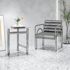 Modern Silver Metal Accent Chair with Fixed Back and Four Legs
