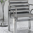 Modern Silver Metal Accent Chair with Fixed Back and Four Legs