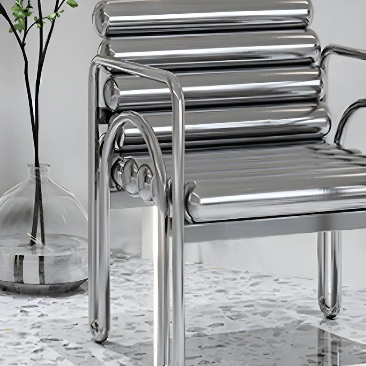 Modern Silver Metal Accent Chair with Fixed Back and Four Legs