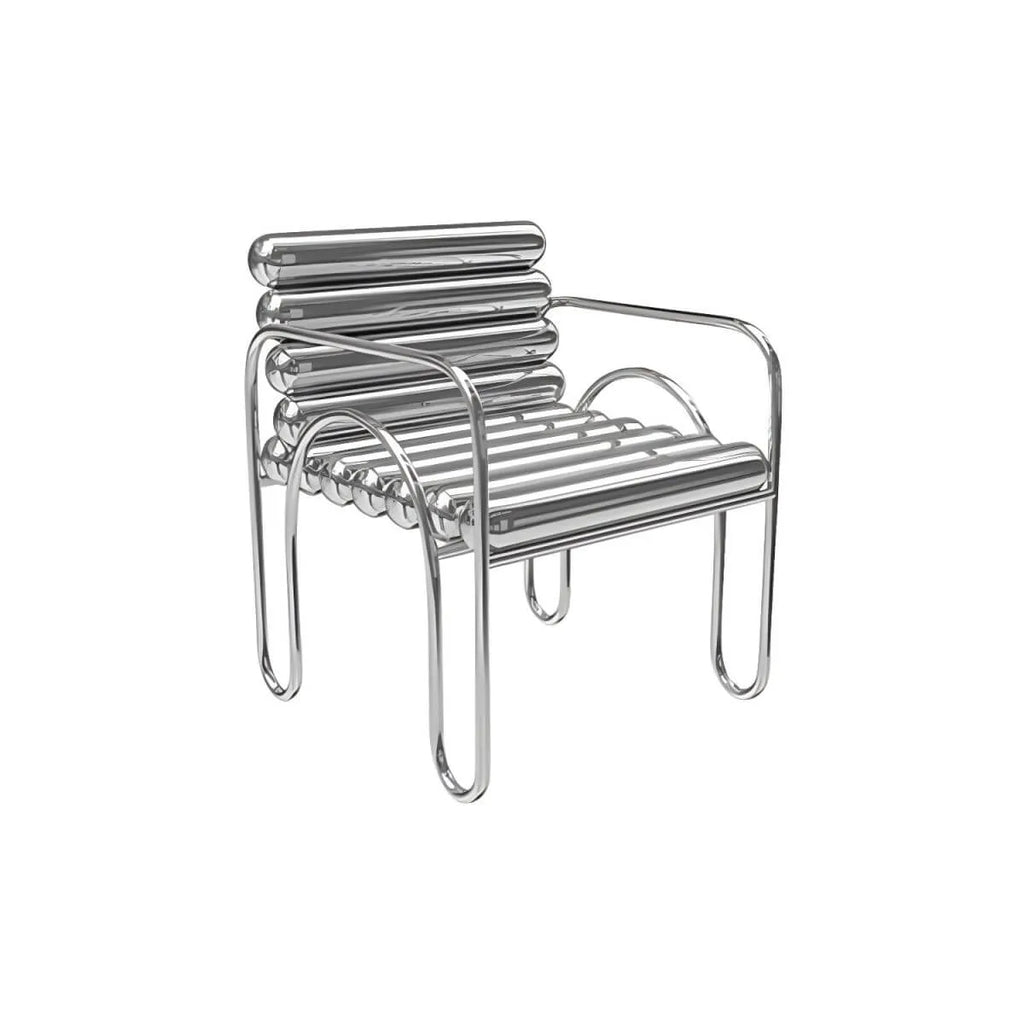 Modern Silver Metal Accent Chair with Fixed Back and Four Legs