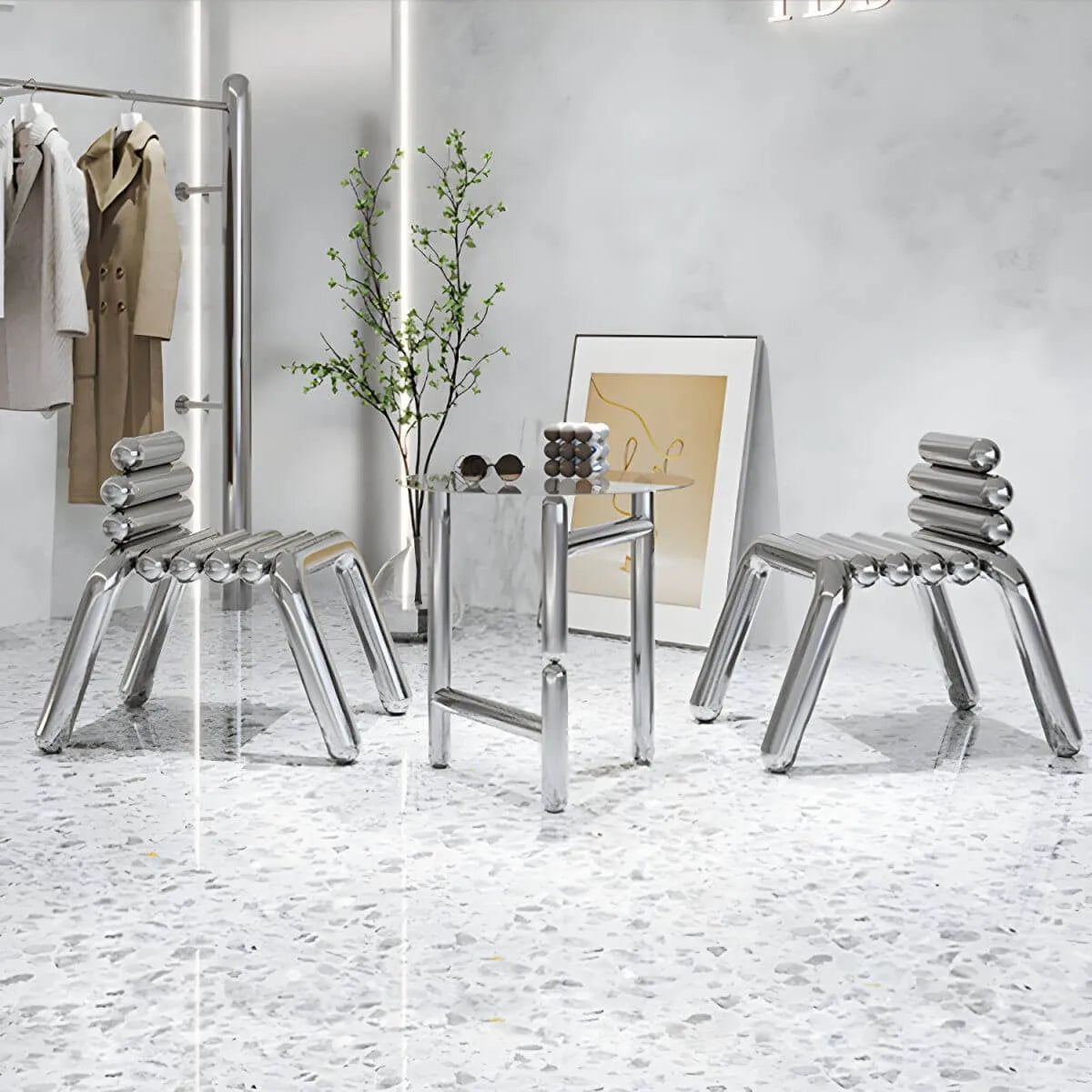Modern Silver Metal Accent Chair with Fixed Back and Four Legs サブ画像