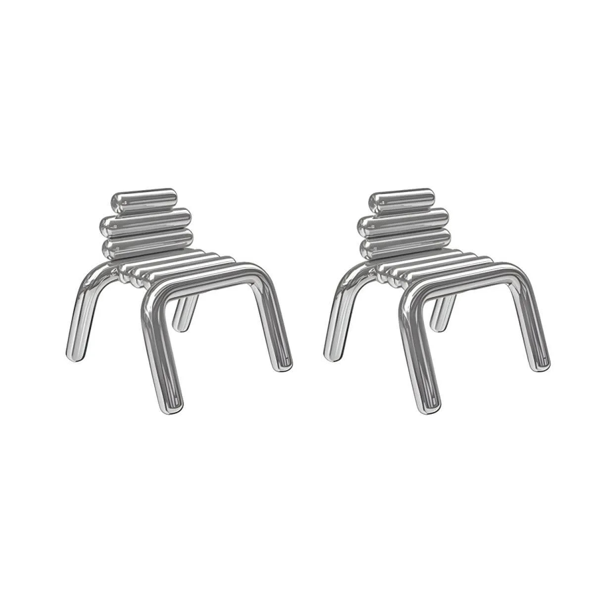 Modern Silver Metal Accent Chair with Fixed Back and Four Legs
