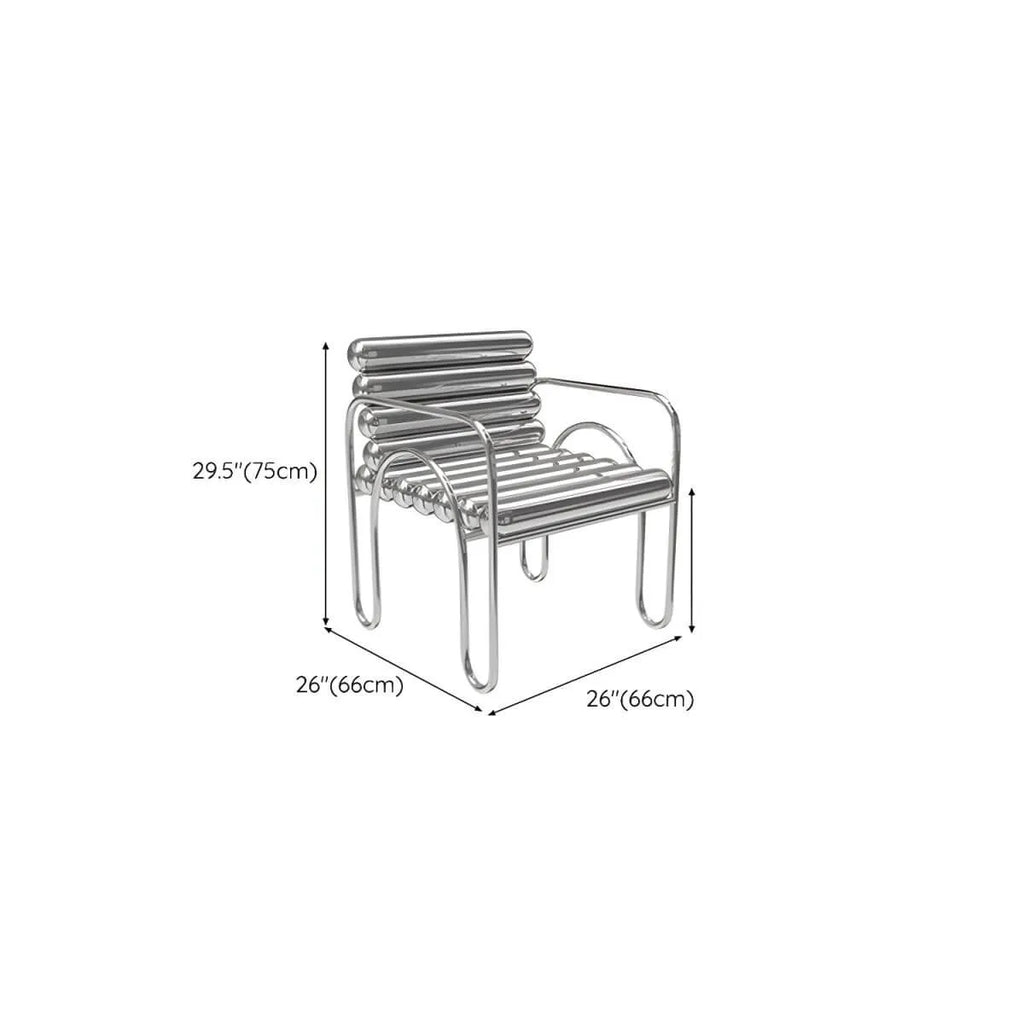 Modern Silver Metal Accent Chair with Fixed Back and Four Legs Dimensions