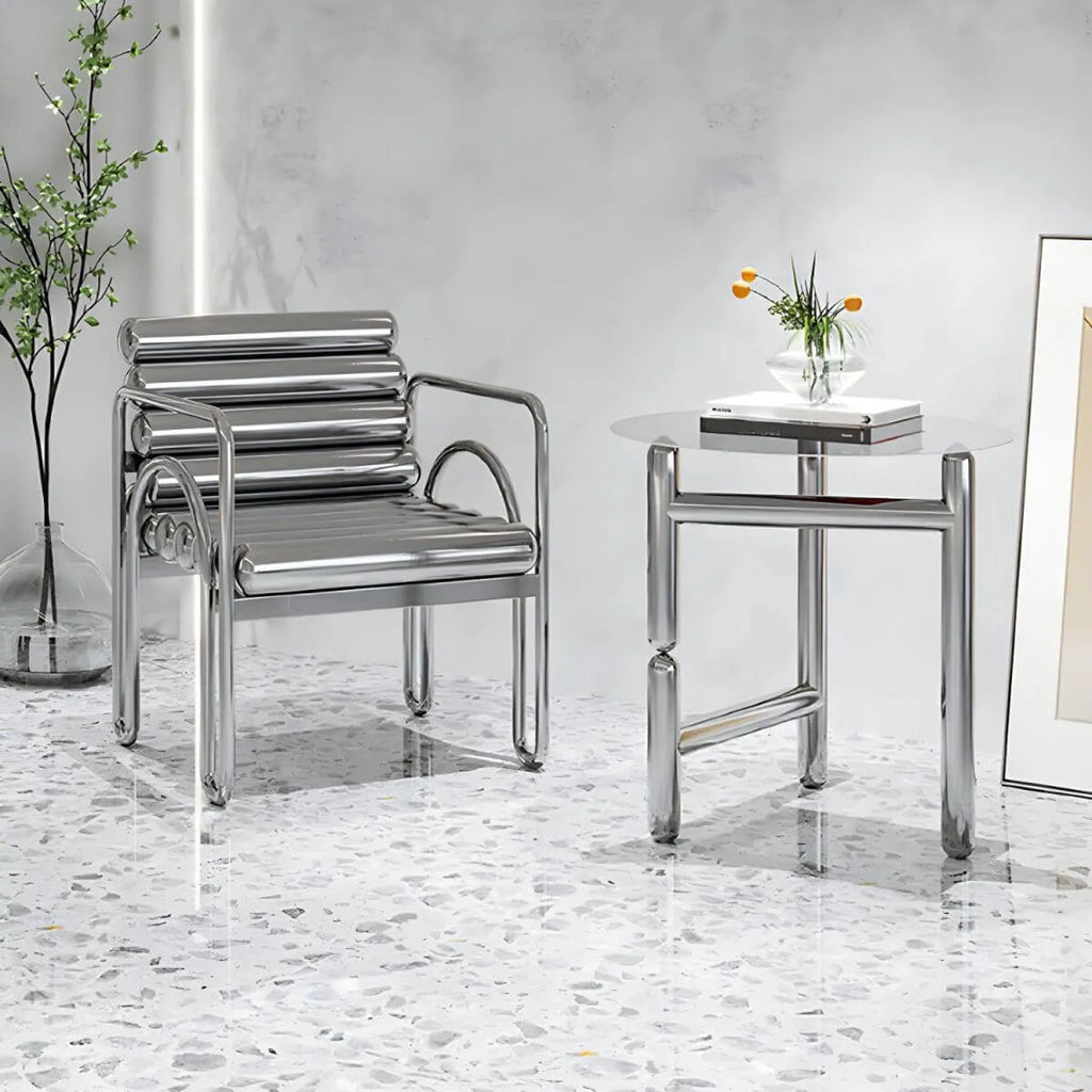Modern Silver Metal Accent Chair with Fixed Back and Four Legs Main Product Image