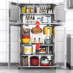 Modern Silver Steel Sideboard/Credenza with Open Storage