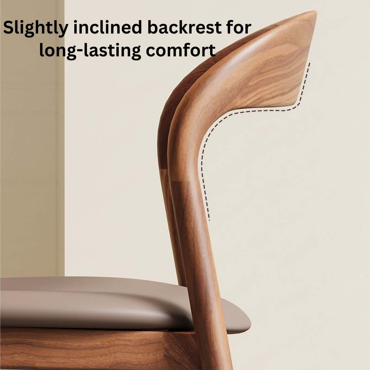Brown leather dining chair with a modern curved back and simplistic design, single piece