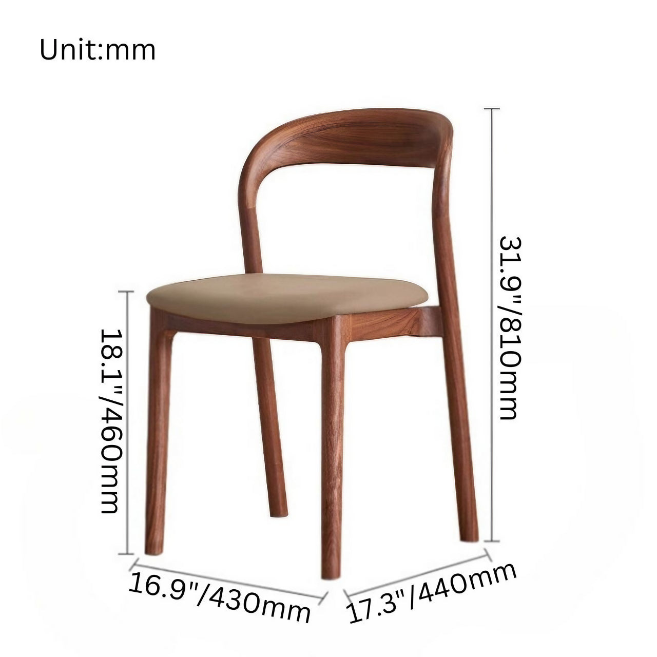 Modern Simplistic Brown Leather Curved Back Dining Chair - Single
