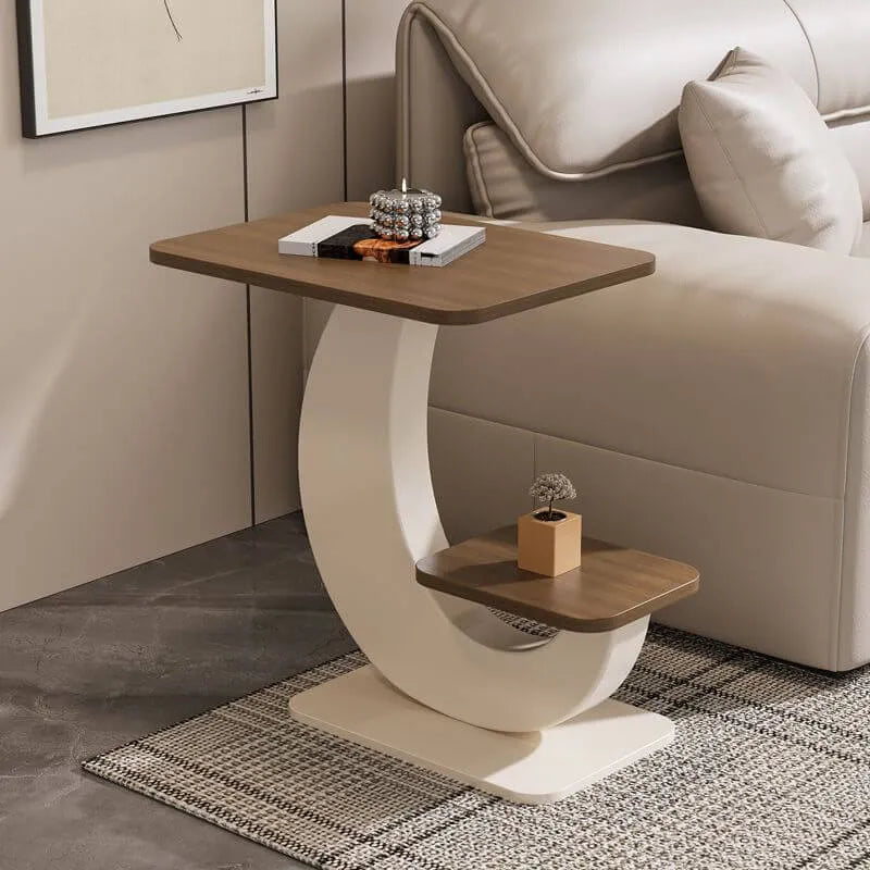 Modern Sintered Stone Chairside Table with Sculptural Steel Base