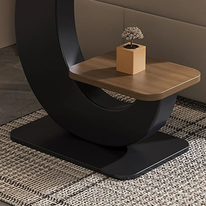 Modern Sintered Stone Chairside Table with Sculptural Steel Base