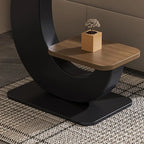 Modern Sintered Stone Chairside Table with Sculptural Steel Base