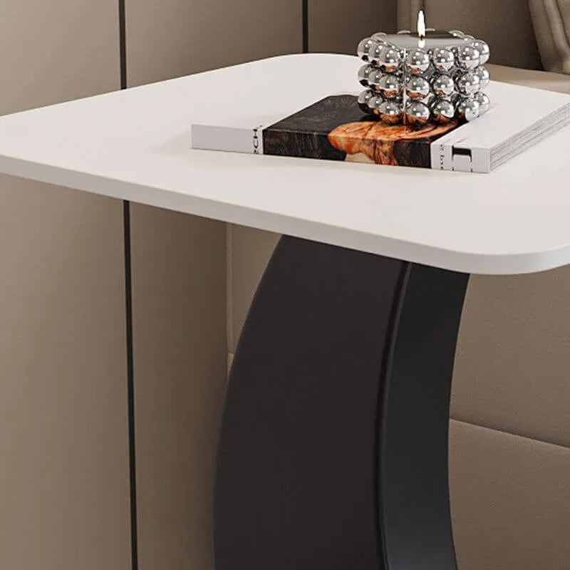Modern Sintered Stone Chairside Table with Sculptural Steel Base
