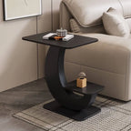 Modern Sintered Stone Chairside Table with Sculptural Steel Base