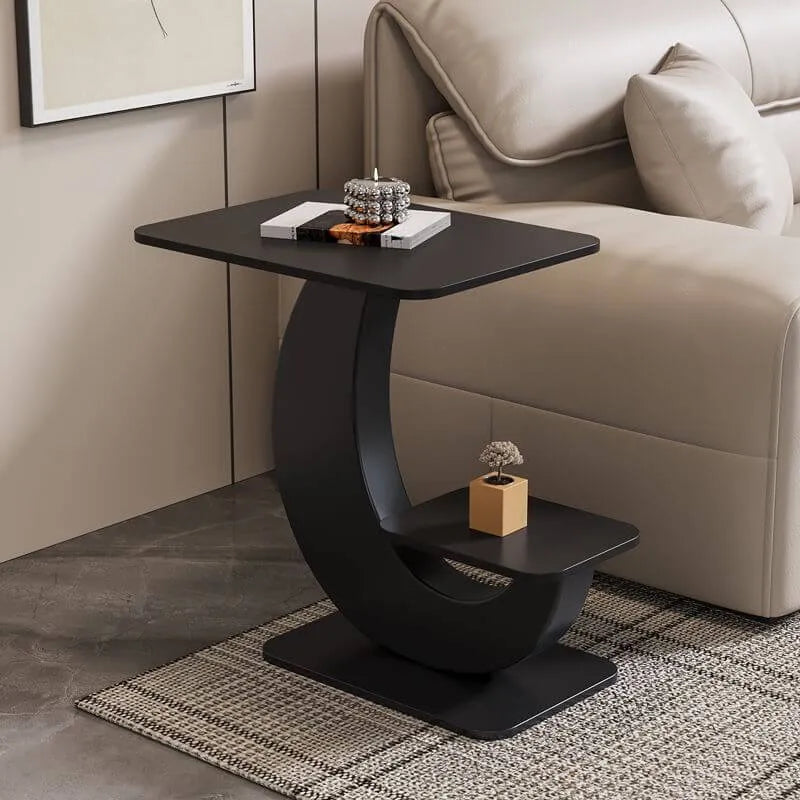 Modern Sintered Stone Chairside Table with Sculptural Steel Base