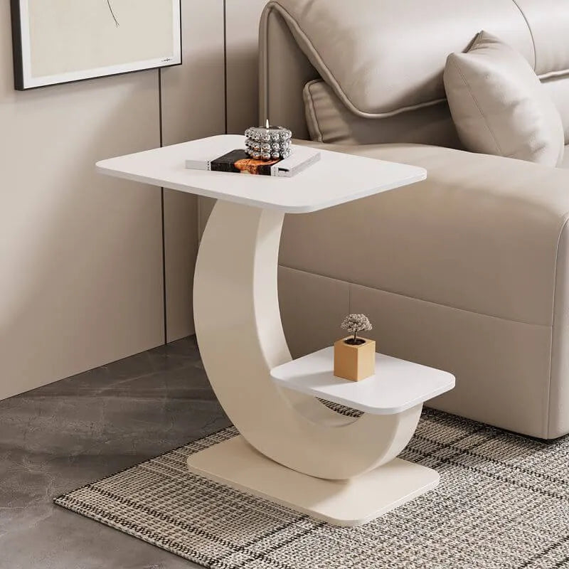 Modern Sintered Stone Chairside Table with Sculptural Steel Base