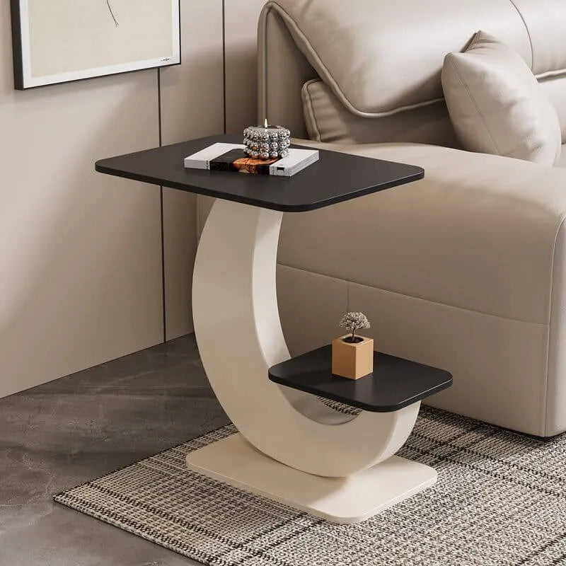 Modern Sintered Stone Chairside Table with Sculptural Steel Base