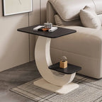 Modern Sintered Stone Chairside Table with Sculptural Steel Base
