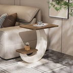 Modern Sintered Stone Chairside Table with Sculptural Steel Base