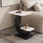 Modern Sintered Stone Chairside Table with Sculptural Steel Base