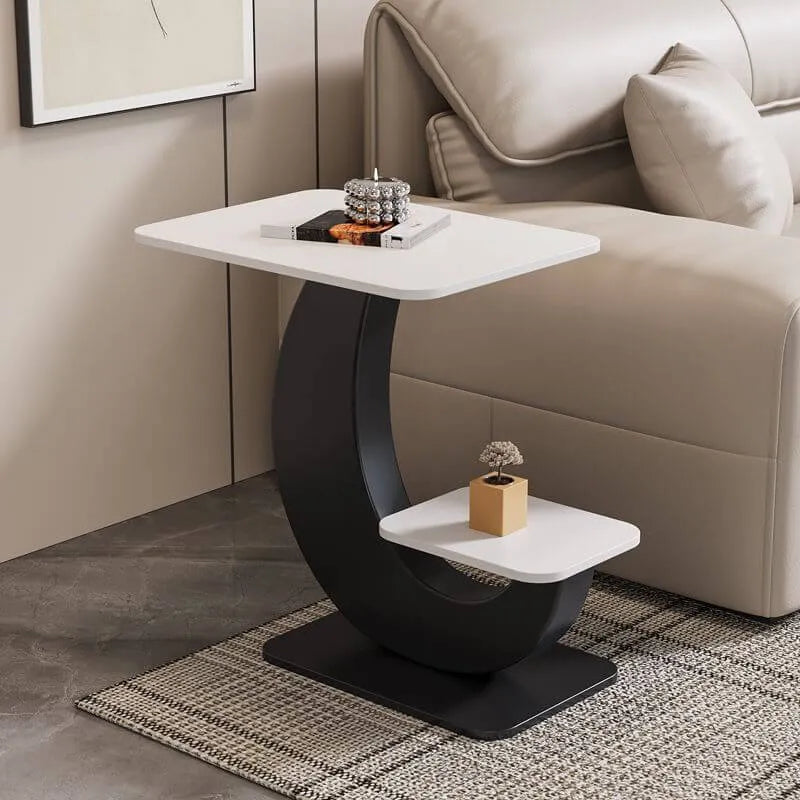 Modern Sintered Stone Chairside Table with Sculptural Steel Base