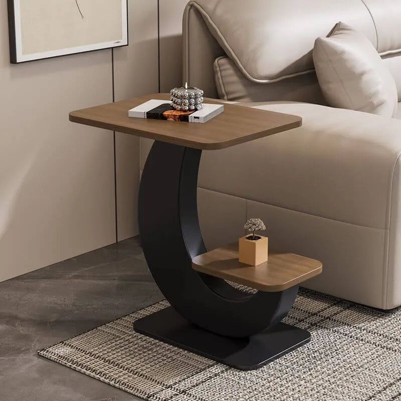 Modern Sintered Stone Chairside Table with Sculptural Steel Base