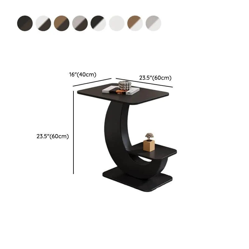 Modern Sintered Stone Chairside Table with Sculptural Steel Base Dimensions