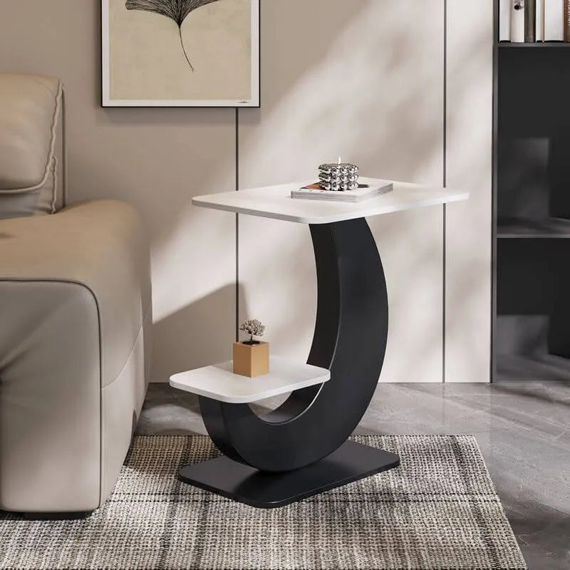 Modern Sintered Stone Chairside Table with Sculptural Steel Base Main Product Image