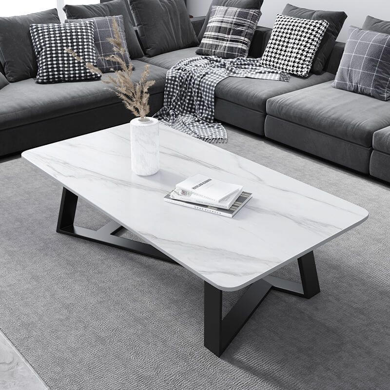 Modern Sintered Stone Coffee Table with X-Base, Scratch-Resistant