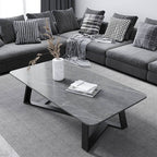 Modern Sintered Stone Coffee Table with X-Base, Scratch-Resistant
