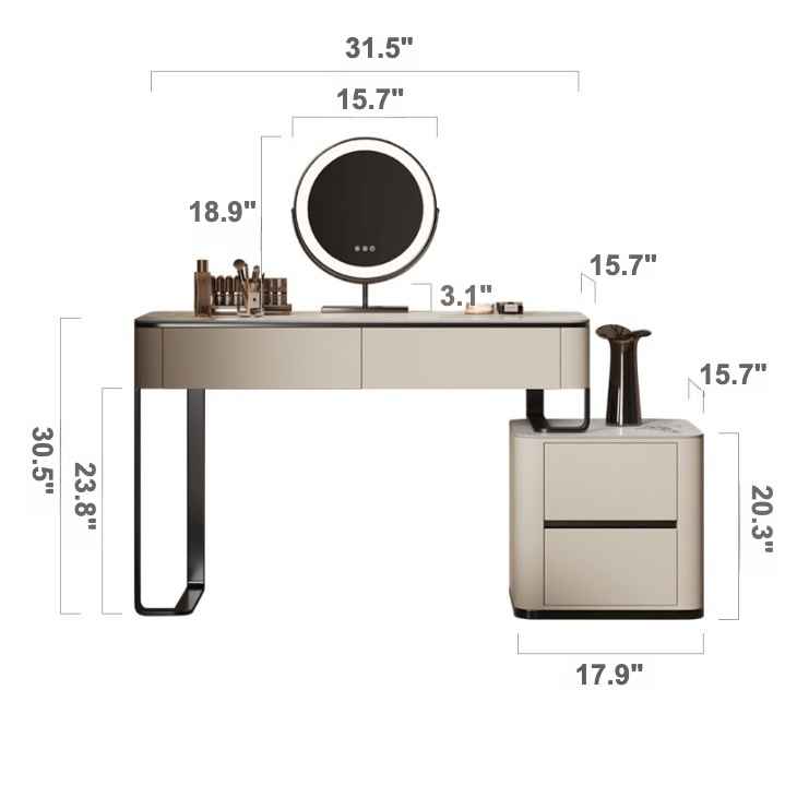 Modern Sintered Stone Dressing Table With Rotating Mirror Dimensions