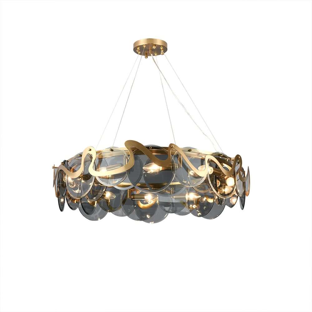 Modern Smokey Gray Glass Drum Chandelier with Adjustable Height