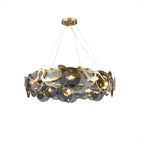 Modern Smokey Gray Glass Drum Chandelier with Adjustable Height