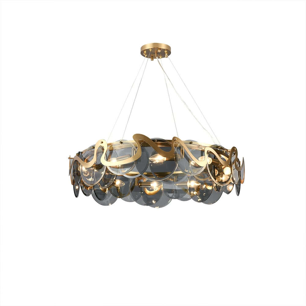 Modern Smokey Gray Glass Drum Chandelier with Adjustable Height