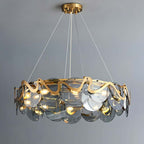 Modern Smokey Gray Glass Drum Chandelier with Adjustable Height