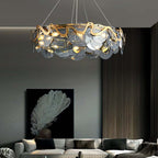 Modern Smokey Gray Glass Drum Chandelier with Adjustable Height