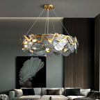 Modern Smokey Gray Glass Drum Chandelier with Adjustable Height Main Product Image