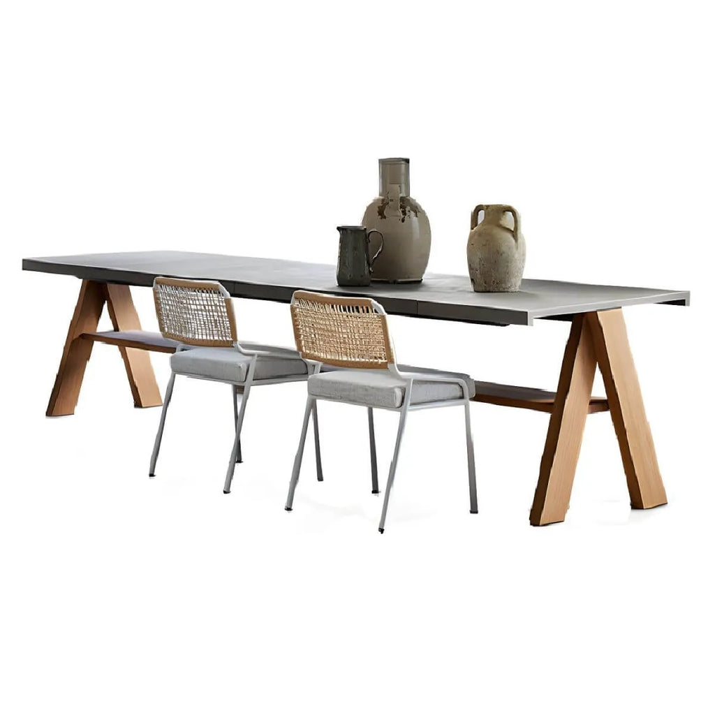 Modern Solid Teak Wood Outdoor Dining Table – Grey Rectangular