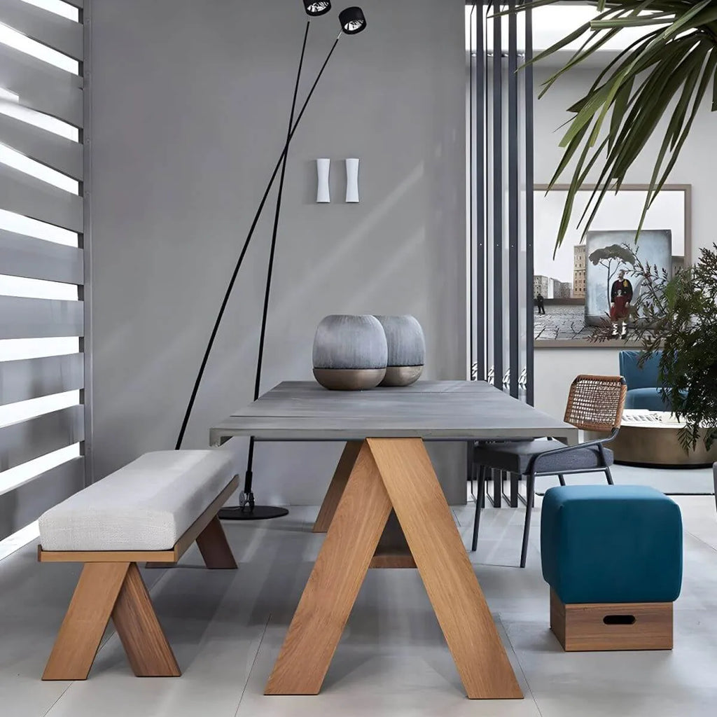Modern Solid Teak Wood Outdoor Dining Table – Grey Rectangular
