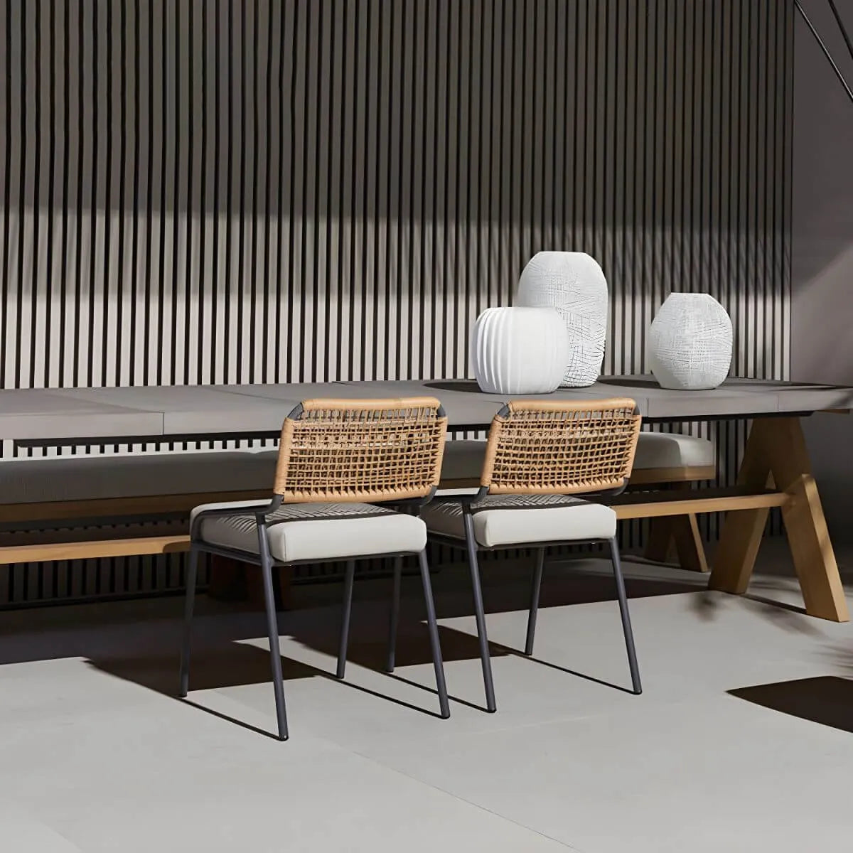 Modern Solid Teak Wood Outdoor Dining Table – Grey Rectangular