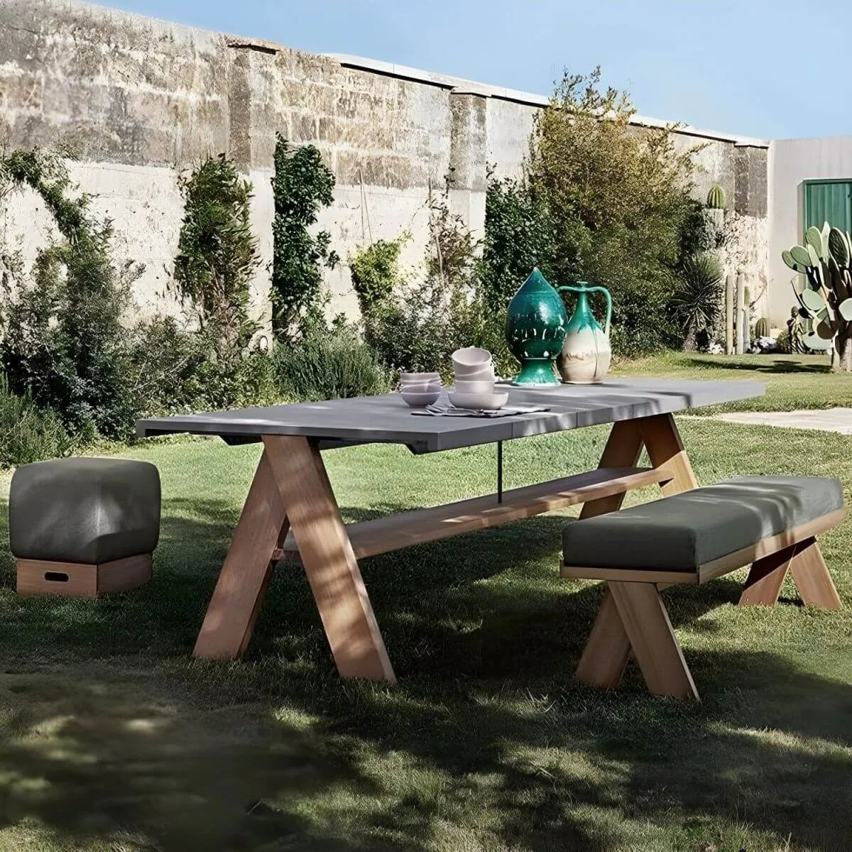 Modern Solid Teak Wood Outdoor Dining Table – Grey Rectangular Main Product Image Main image