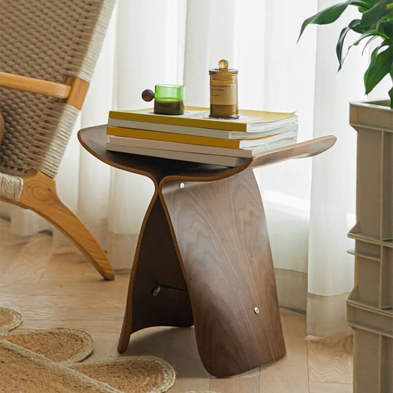 Modern Solid Wood Accent Side Table - Black & Walnut