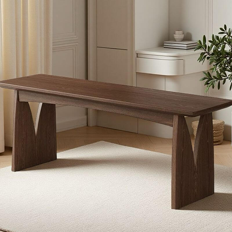 Modern Solid Wood Dining Bench with Sculptural Double-Arch Legs Imagen secundaria del producto