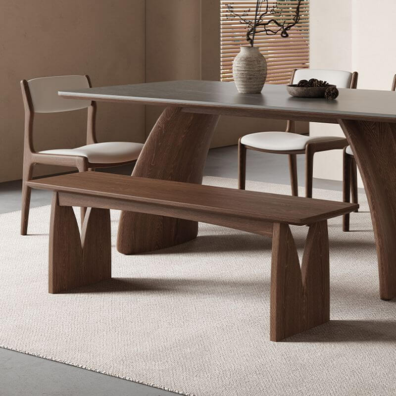 Modern Solid Wood Dining Bench with Sculptural Double-Arch Legs Main Product Image Imagen principal del producto