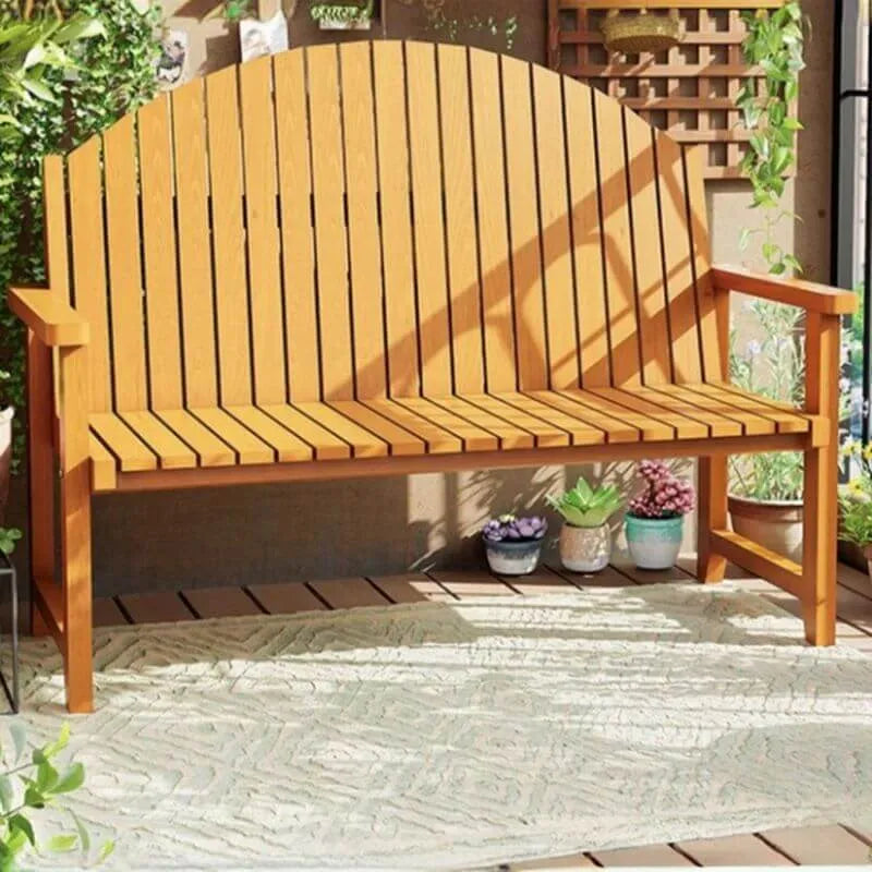 Modern Solid Wood Outdoor Bench with Curved Back and Arms