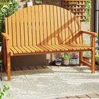 Modern Solid Wood Outdoor Bench with Curved Back and Arms