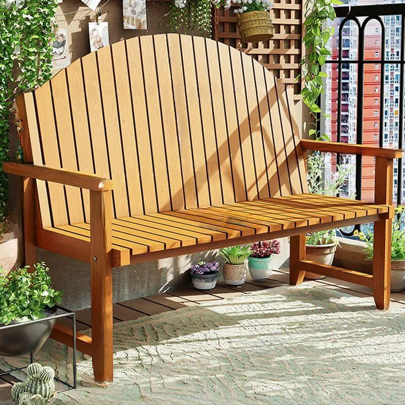 Modern Solid Wood Outdoor Bench with Curved Back and Arms