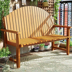 Modern Solid Wood Outdoor Bench with Curved Back and Arms