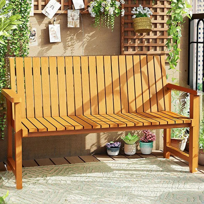 Modern Solid Wood Outdoor Bench with Curved Back and Arms