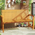 Modern Solid Wood Outdoor Bench with Curved Back and Arms